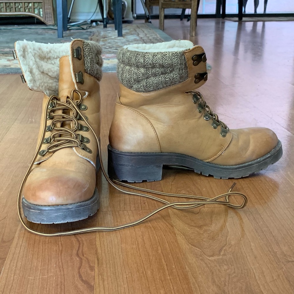 Beige Combat Boots with 1 inch heel, Mia